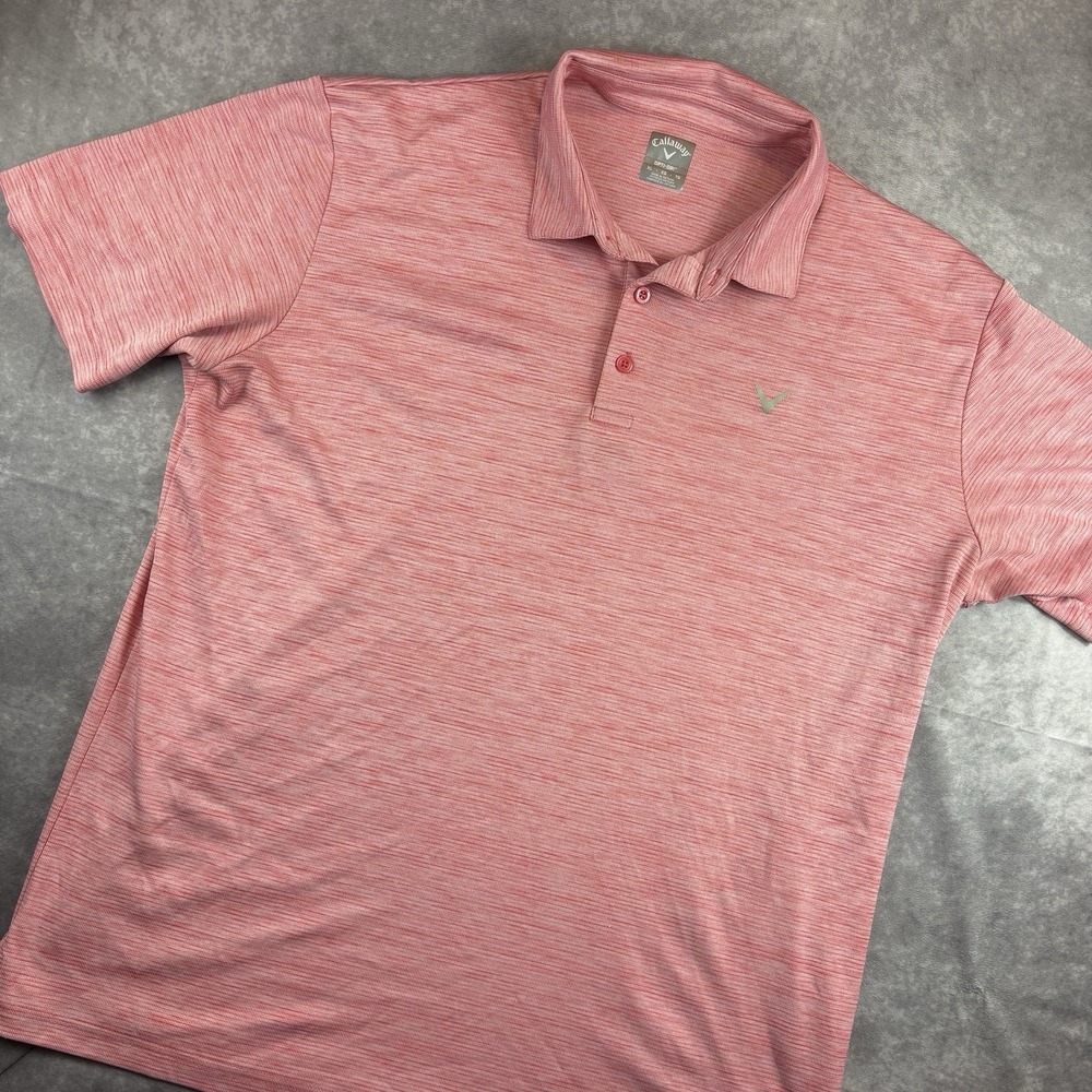 Callaway Polo Shirt Mens XL Pink Salmon Opti Dri Stretch Performance Golf